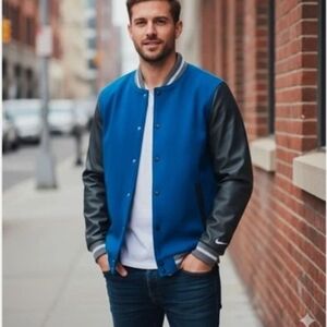 Nike Men's Team Letterman Football Bomber Jacket Royal Blue NWT